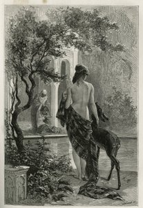 Ein Garten in Fes, Gravur von Emile Bayard, zur Illustration der Geschichte Marokkos von Edmondo de Amicis, 1875, veröffentlicht in Le tour du monde, unter der Leitung von Edouard Charton
