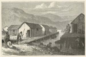 Ein Pfahlbaudorf in der Schweiz zur Bronzezeit von Emile Antoine Bayard