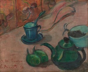 Stillleben mit Teekanne, Tasse und Obst von Emile Bernard