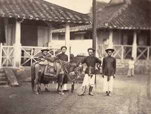 Reicher Annamite reitet auf einem Pferd, Cochinchina, 1866