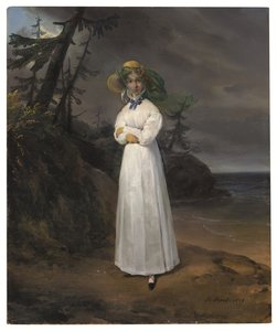 Porträt der Witwe Comtesse Jean-Henri-Louis Greffulhe in einer Landschaft von Emile Jean Horace Vernet