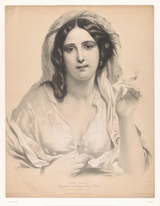 Verschleierte junge Frau mit einer Zigarette in der Hand von Emile Lassalle