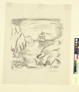 Eine Bucht mit Segelschiff und badenden Frauen von Emile Othon Friesz