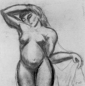 Figurenstudie. Stehende Frau en face mit einem Draperie von Emile Othon Friesz