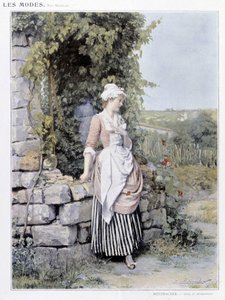Alleinstehende Frau wartet auf ihr Rendezvous - Illustration von Metzmacher, um 1900