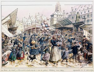 Weihnachtsmarkt auf dem Place Kleber in Straßburg von Emile Schweitzer