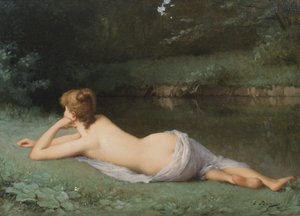 Liegender Akt am Flussufer