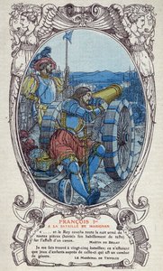 Der König von Frankreich Franz I. (1494-1547) in der Schlacht von Marignano am 13. und 14. September 1515. Gravur von 1914 von Emmanuel Blanche (1880-1946).DR Private Sammlung.