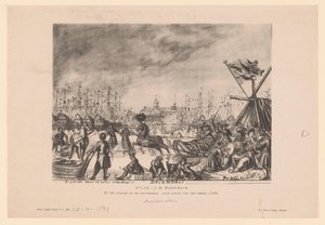 Reproduktion einer Zeichnung einer Ansicht der Neuen Brücke von Pieter van den Berge