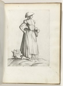 Dienstmädchen aus Flandern, gekleidet nach der Mode um 1550