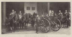 Eine Truppe der 10. Husaren mit Nordenfeldt-Kanone