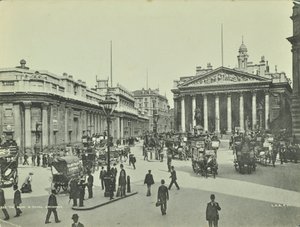 Bank of England und Royal Exchange, Threadneedle Street, City of London, 1890 von English Photographer