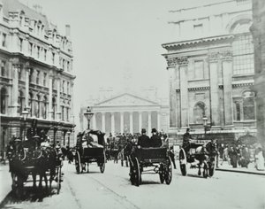 Von Queen Victoria Street zu Mansion House Street mit Royal Exchange, City of London, 1895