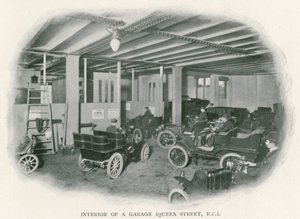 Innenansicht einer Garage, Queen Street, EC1