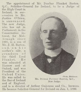 Herr Dunbar Plunket Barton, QC, neuer Richter