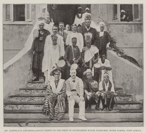 Mr. Llewellyn und Senegambische Häuptlinge auf den Stufen des Regierungshauses, Bathurst, Fluss Gambia, Westafrika von English Photographer