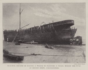 Originalmethode zum Heben eines Wracks durch Schwimmen eines Schiffes im Rumpf bei Boston Deeps, Lincolnshire