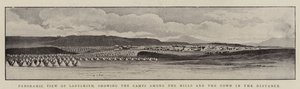 Panoramablick auf Ladysmith, die Lager in den Hügeln und die Stadt in der Ferne