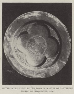Silberne Patene, gefunden im Grab von Walter de Cantelupe, Bischof von Worcester, 1236