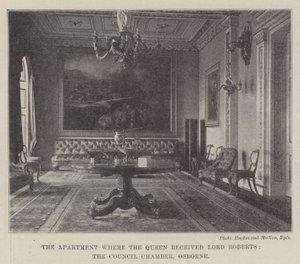 Das Zimmer, in dem die Königin Lord Roberts empfing, der Ratssaal, Osborne von English Photographer