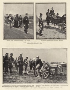 Die Armeemanöver in Vitry, der Zar bei den Manövern in Vitry, Untersuchung der neuen französischen Kanone von English Photographer