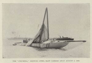 Die Columbia, zeigt den abgebrochenen Stahlmast am 2. August 1899 von English Photographer