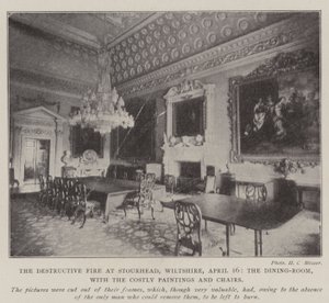 Das zerstörerische Feuer in Stourhead, Wiltshire, 16. April, das Speisezimmer mit den kostbaren Gemälden und Stühlen