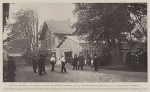 Das Duell zwischen dem Marquis de Dion, dem berühmten Motoristen, und M. Gerault-Richard, dem Sozialisten, in Neuilly am 4. November von English Photographer