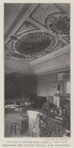 Das Feuer in Euston Hall, 5. April, das Staats-Schlafzimmer und die bemalte Decke, jetzt zerstört