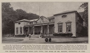 The Grange, Rondebosch, nahe Kapstadt, das Zuhause von Mr. Rhodes, durch Feuer zerstört