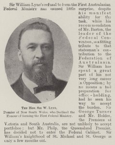 Der ehrenwerte Sir W Lyne, Premier von New South Wales, der die Ehre ablehnte, das erste Bundesministerium zu bilden von English Photographer