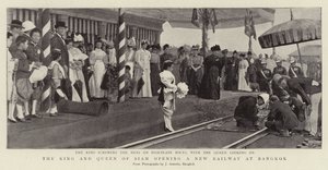 Der König und die Königin von Siam eröffnen eine neue Eisenbahn in Bangkok