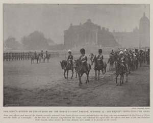 Die königliche Überprüfung der Wachen auf der Horse Guards Parade, 27. Oktober, Seine Majestät inspiziert die Linien