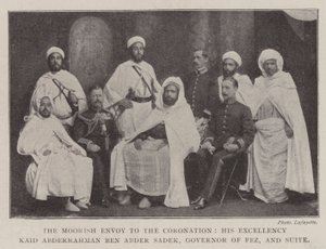 Der maurische Gesandte zur Krönung, Seine Exzellenz Kaid Abderrahman ben Abder Sadek, Gouverneur von Fès, und Suite