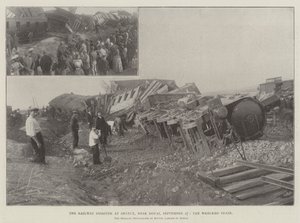 Das Eisenbahnunglück in Arleux, nahe Douai, 27. September, der zerstörte Zug von English Photographer