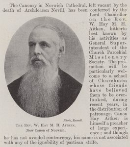 Der Reverend W Hay M H Aitken, neuer Kanonikus von Norwich