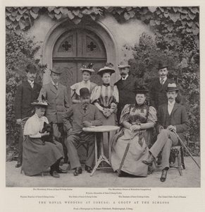 Die königliche Hochzeit in Coburg, eine Gruppe am Schloss