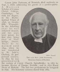 Der verstorbene Reverend John Patteson, Ehrenkanoniker von Norwich von English Photographer