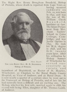 Der verstorbene rechte Reverend H B Bousfield, Bischof von Pretoria
