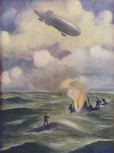 Ein britisches Marine-Luftschiff bombardiert ein U-Boot von English School
