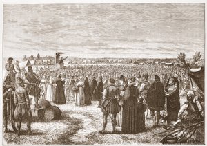 Eine Feldpredigt bei Gent, Illustration aus Die Geschichte des Protestantismus von James Aitken Wylie, veröffentlicht 1878