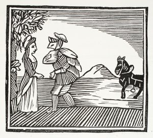 Ein Gentleman geht zu Mutter Bunch zur Beratung, Illustration aus Chap-books of the Eighteenth Century von John Ashton, veröffentlicht 1882