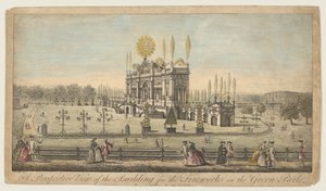 Perspektivische Ansicht des Gebäudes für das Feuerwerk im Green Park, London