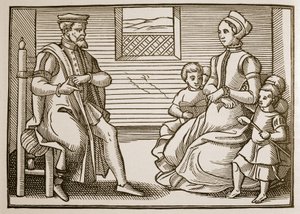 Eine puritanische Familie, aus Tenor of the Whole Psalms in Four Parts, 1563 (Sepia-Foto)