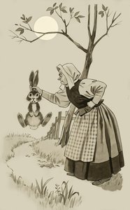 Ein Kaninchen an den Ohren