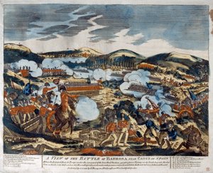Eine Ansicht der Schlacht von Barossa, 1811 (farbiger Holzschnitt) von English School