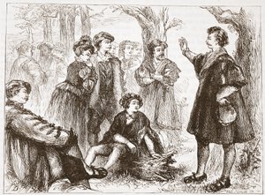 Ein Wittenberger Student predigt in der Lindenwiese, Illustration aus Die Geschichte des Protestantismus von James Aitken Wylie, veröffentlicht 1878 von English School