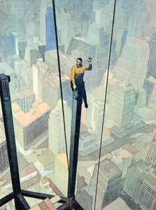 Ein Arbeiter auf einem schwindelerregenden Vorsprung, hoch über New York