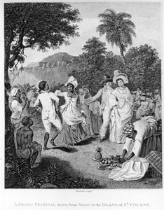 Ein Fest auf der Insel St. Vincent, aus The History, Civil and Commercial, of the British Colonies in the West Indies von Bryan Edwards, graviert von Philipp Audinet, überarbeitete Ausgabe von 1794