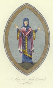 Eine Dame des 9. Jahrhunderts in voller Kleidung von English School